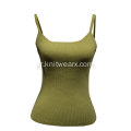 Lady's Knitted V Neck Strap Ribbed Vest